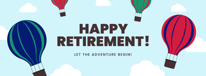 Blue Illustration Hot Air Balloon Retirement Facebook Cover